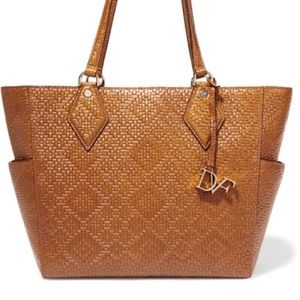 DIANE VON FURSTENBERG Voyage BFF Basketweave Leather Tote 100% authentic!